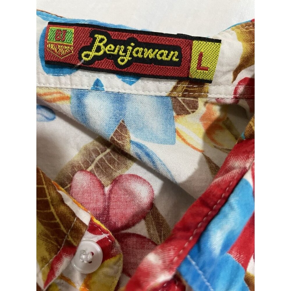 Benjawan BJ Hawaiian Shirt Mens Large Red Yellow Beach - Picture 3 of 4